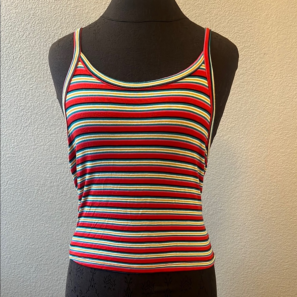 Good Luck Gem Red and Yellow Striped Tank Top Size Large